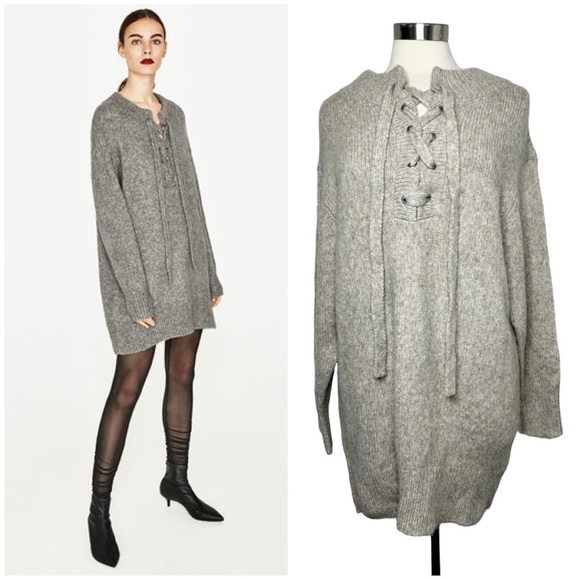 ZARA Knit Lace Up Front Mohair Blend Sweater Dress size S - Picture 11 of 12